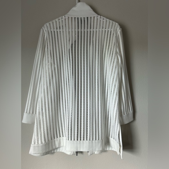 Ming Wang Full Zip Mesh Jacket Women's  M White w/Black Trim
3/4 Sleeves Classic - Picture 5 of 11